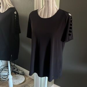NWT. Michael Kors, Black Short Sleeve Tee with Ladder Sleeves, Large